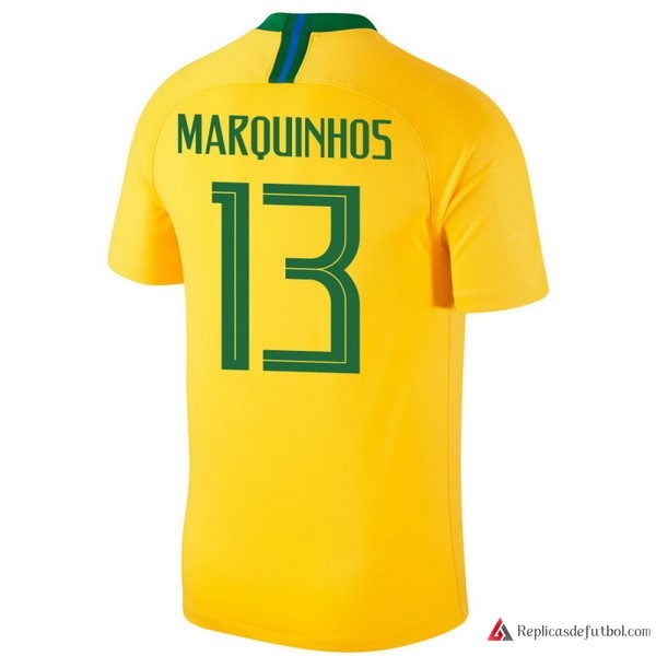 Camiseta Seleccion Brasil Primera equipación Marquinhos 2018 Amarillo